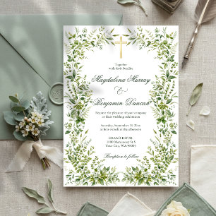 Invitation Mariage croix chrétienne de verdure de jardin déli