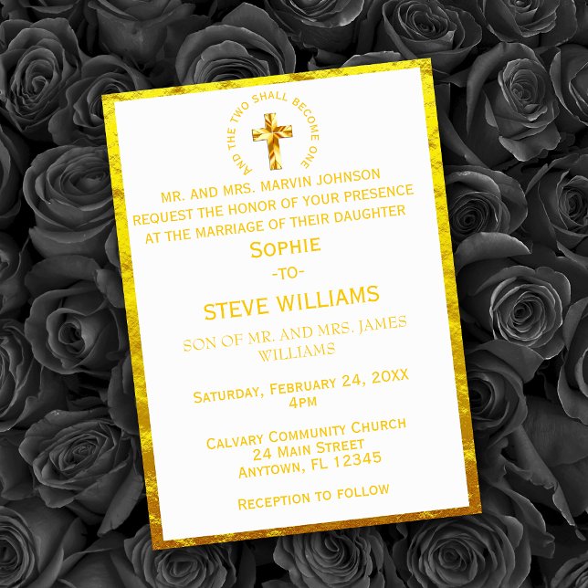 Invitation Mariage Croix Chrétienne en Or Traditionnel (Traditional Gold Christian Cross Wedding Invitation)