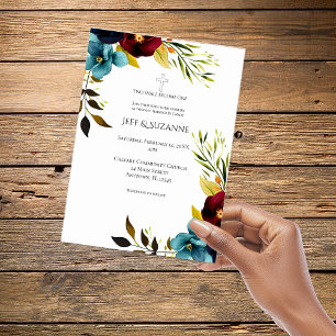 Invitation Mariage Croix Florale Bourgogne Deux En Un