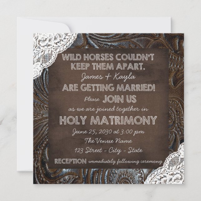 Invitation Mariage Cuir et Dentelle (Devant)