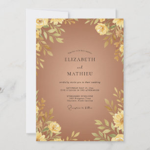 Invitation Mariage Cuivre Ambre Feuillu