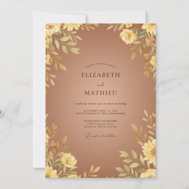 Invitation Mariage Cuivre Ambre Feuillu (Devant)