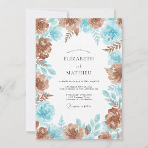 Invitation Mariage Cuivre Aqua Paeonie