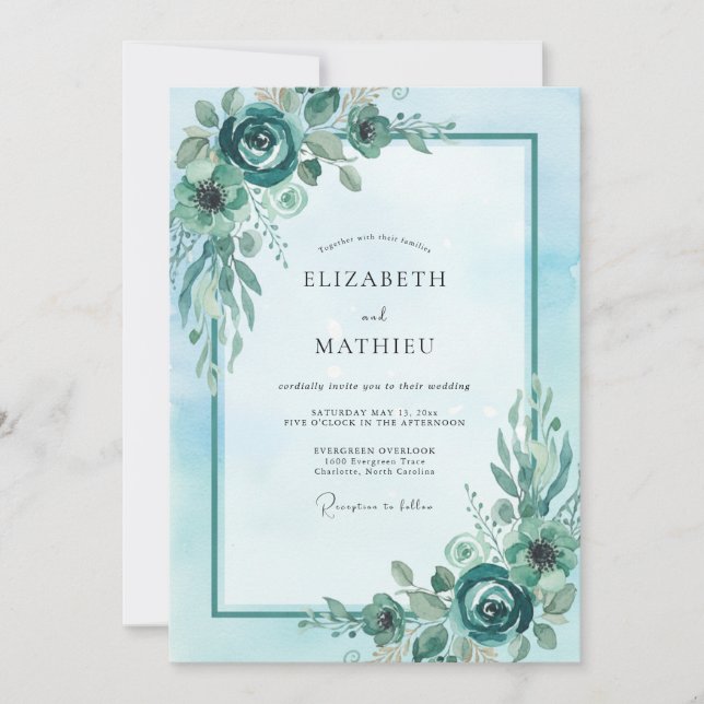 Invitation Mariage Cyan Peony (Devant)