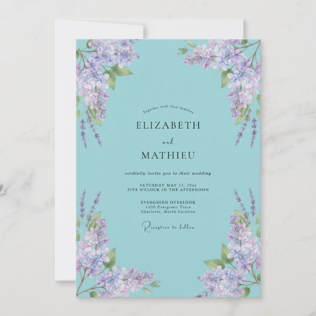 Invitation Mariage Cyan Pervenche Wisteria (Devant)
