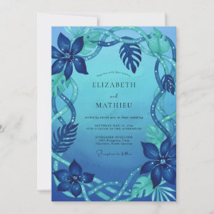 Invitation Mariage Cyan Tropical Monstera Eucalyptus