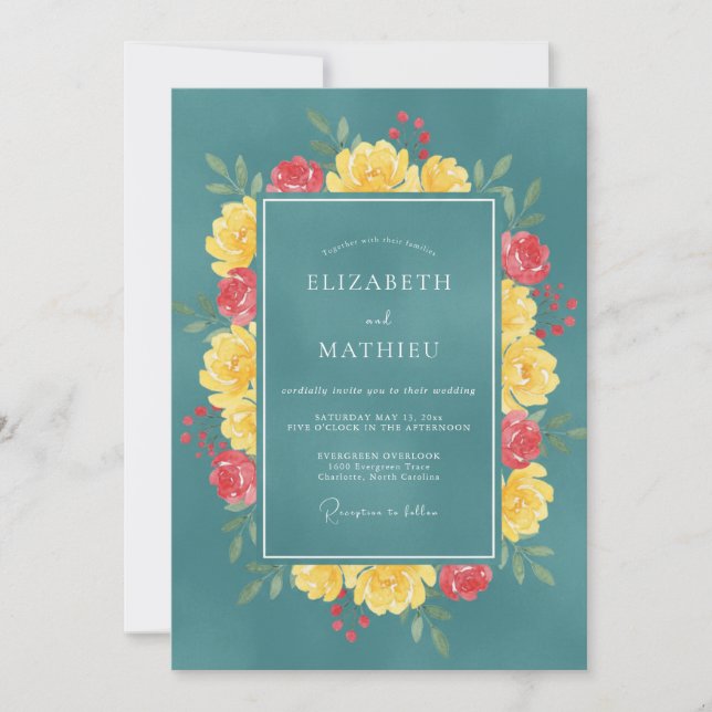 Invitation Mariage Cyane Péonie Jaune (Devant)