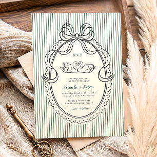 Invitation Mariage Cygne à rayures vertes dessiné à la main v