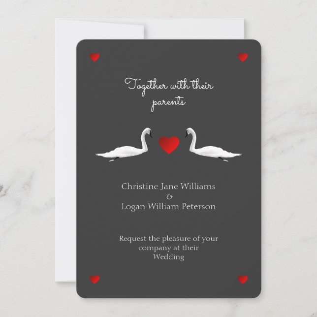 Invitation Mariage cygne avec gris (Devant)
