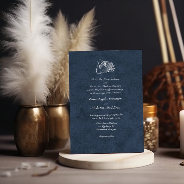 Invitation Mariage Cygne Blanc Bleu Marine (Créateur téléchargé)