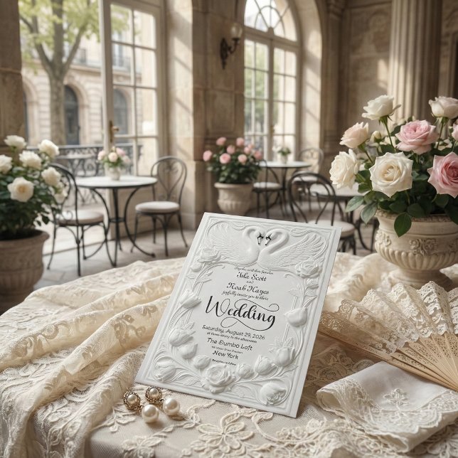 Invitation Mariage Cygne en relief faux Art Nouveau (Créateur téléchargé)