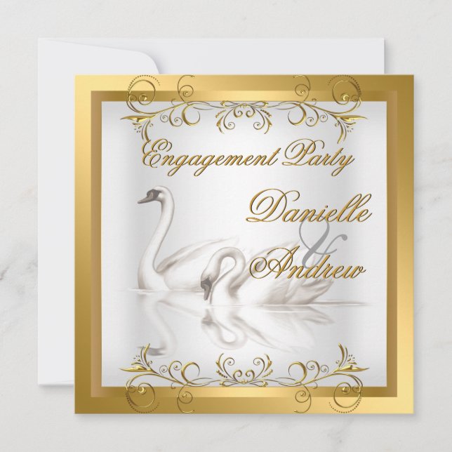 Invitation Mariage Cygnes Or Blanc Élégant Fête (Devant)
