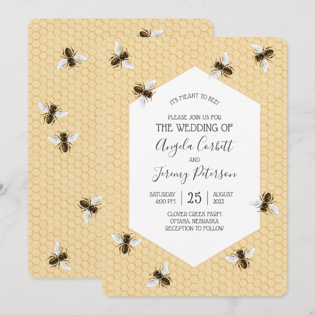 Invitation Mariage d'abeilles vintages (Devant / Derrière)