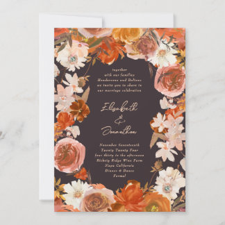 Invitation Mariage d'abondance de crème florale de minuit
