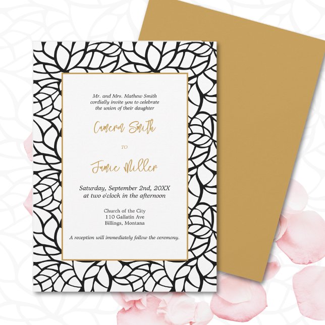 Invitation Mariage d'accents en or Aztec Black Foliage Outlin (Black Foliage Outline Aztec Gold Accents Wedding Invitation)