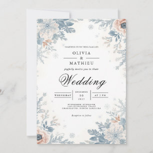 Invitation Mariage d'accents floral bleu foncé