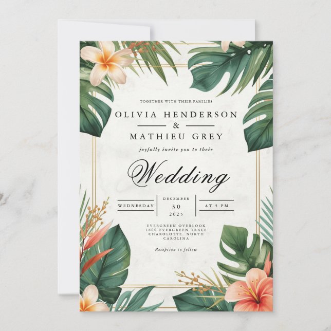 Invitation Mariage d'accentuation de la fleur tropicale (Devant)