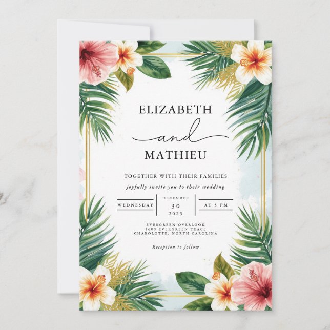 Invitation Mariage d'accentuation de la floraison tropicale l (Devant)