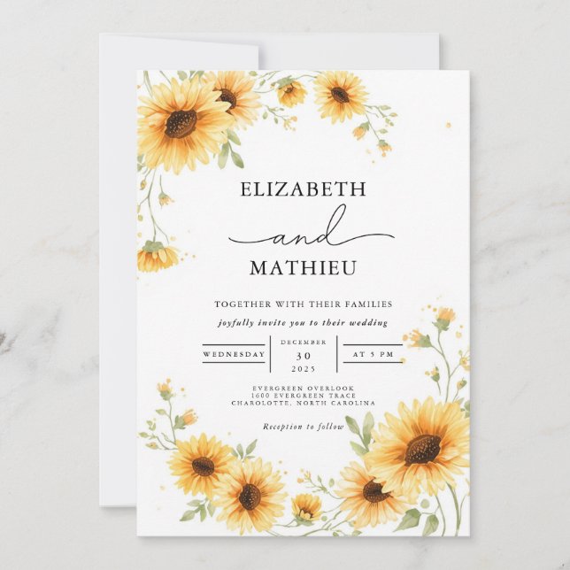 Invitation Mariage d'accentuation de l'arc de tournesol doré (Devant)