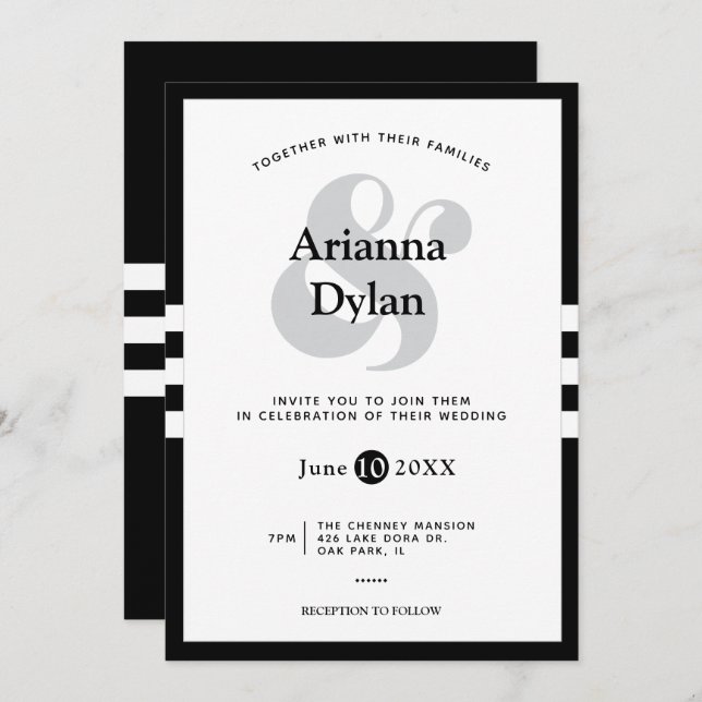 Invitation Mariage d'affaires de Cravate blanche (Devant / Derrière)
