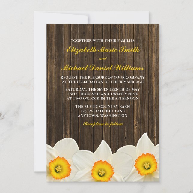 Invitation Mariage Daffodil Barn Wood (Devant)