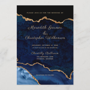 Invitation Mariage d'agate de Parties scintillant or Blue Ele
