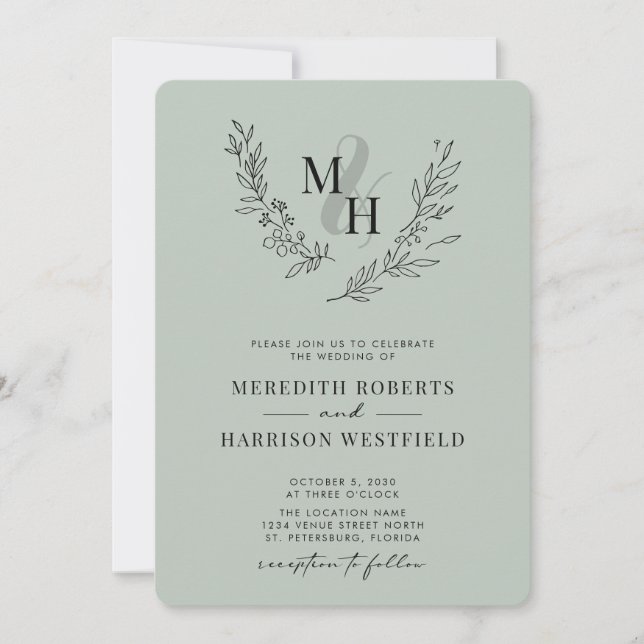 Invitation Mariage d'âge de code QR de couronne de monogramme (Devant)