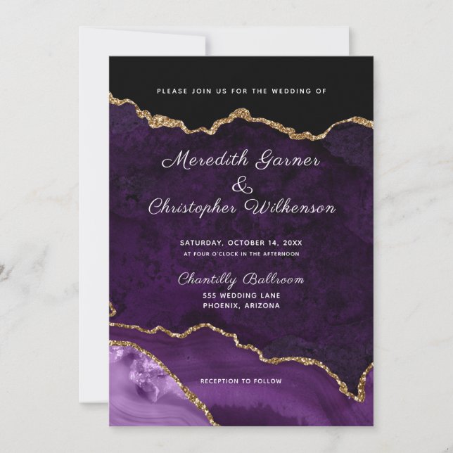 Invitation Mariage d'âge de Parties scintillant or Purple Ele (Devant)