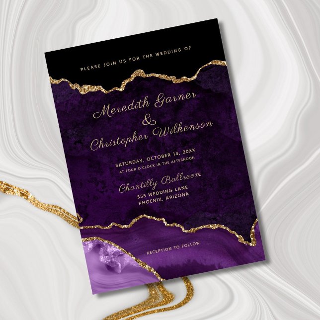 Invitation Mariage d'âge de Parties scintillant or Purple Ele (Créateur téléchargé)