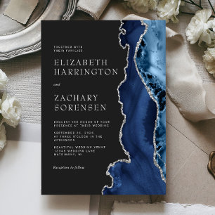Invitation Mariage d'âge en argent bleu marine