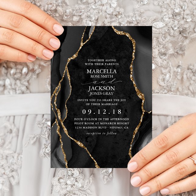 Invitation Mariage d'âge en marbre noir or (Créateur téléchargé)