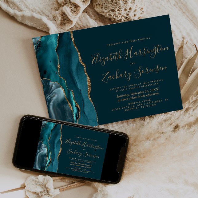 Invitation Mariage d'âge or Turquoise foncé moderne (Créateur téléchargé)