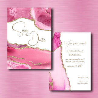 Invitation Mariage d'âge rose or Enregistrer la date