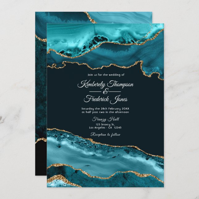 Invitation Mariage d'âge turquoise et Gold (Devant / Derrière)