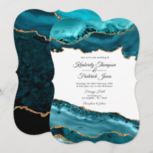 Invitation Mariage d'âge turquoise et Gold