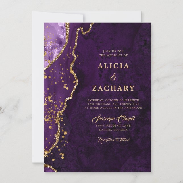 Invitation Mariage d'âge violet Parties scintillant or (Devant)