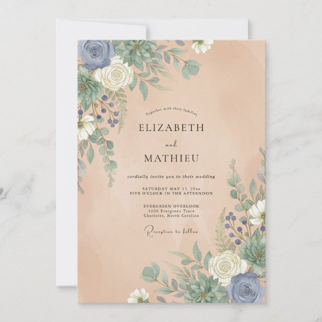 Invitation Mariage Dahlia Ardoise Champagne (Devant)