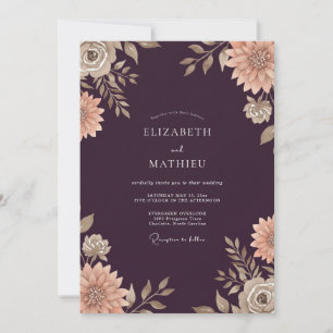 Invitation Mariage Dahlia Champagne et Prune