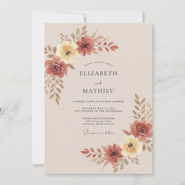 Invitation Mariage Dahlia Champagne Terracotta (Devant)
