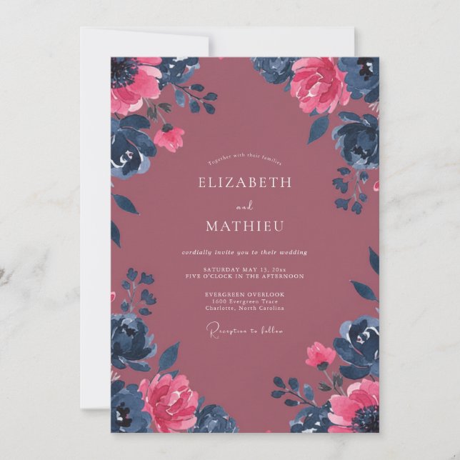 Invitation Mariage Dahlia Magenta Baie (Devant)