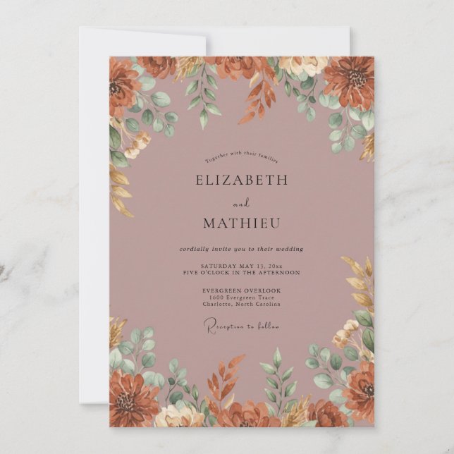 Invitation Mariage Dahlia Mauve Terracotta (Devant)