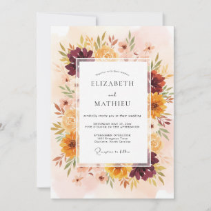 Invitation Mariage Dahlia Moutarde Bourgogne