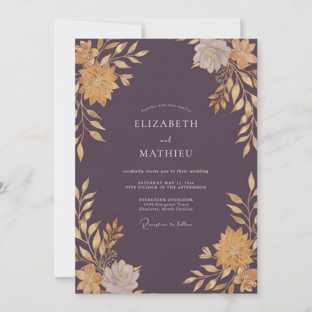 Invitation Mariage Dahlia Moutarde Prune (Devant)