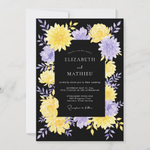 Invitation Mariage Dahlia Noir Jaune Violet