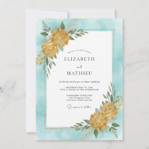 Invitation Mariage Dahlia Or Cyan