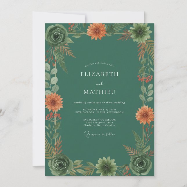 Invitation Mariage Dahlia Orange Rouille (Devant)
