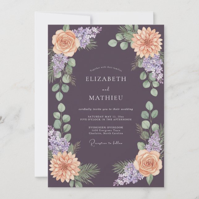 Invitation Mariage Dahlia Pêche Prune (Devant)
