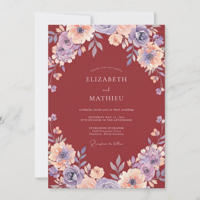 Invitation Mariage Dahlia Rouge Brique (Devant)