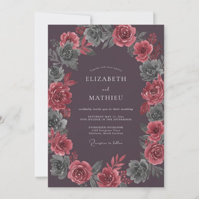 Invitation Mariage Dahlia Rouge Cerise (Devant)