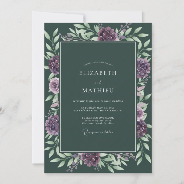 Invitation Mariage Dahlia Rouge Foncé (Devant)